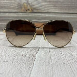 Chanel 4195-Q c. 395/3B Gold Quilted Leather Frame Brown Lens Aviator Sunglasses